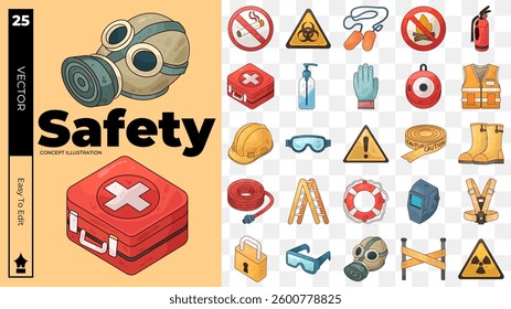 Basic safety concept illustrations. Set of safety vector illustrations