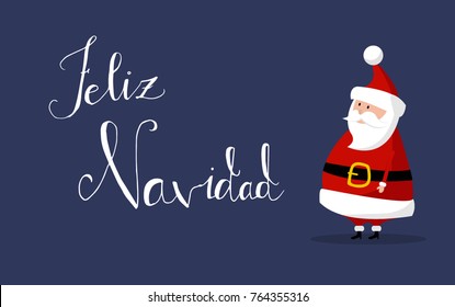 Basic Santa Claus Vector with "Merry Christmas" wishes as "Feliz Navidad" In spanish language on the right. Classic Santa In Red Suit. Good For Flyer, Card, Poster, Decoration, Advertising Design. 