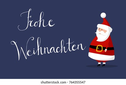 Basic Santa Claus Vector with "Merry Christmas" wishes as "Frohe Weihnachten" In german language on the right. Classic Santa In Red Suit. Good For Flyer, Card, Poster, Decoration, Advertising Design. 