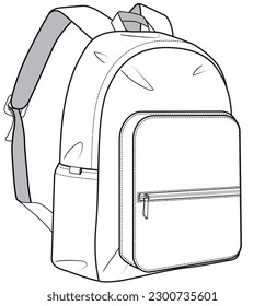 mochila escolar básica boceto plano ilustración vectorial mochila plana diseño de la mochila técnica dibujo de cad