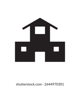 Basic school building icon. Minimal black school structure with windows and door.