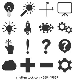 Basic science and knowledge icons. These plain symbols use gray color.