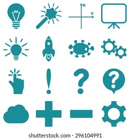 Basic science and knowledge vector icons. These plain symbols use soft blue color and isolated on a white background.