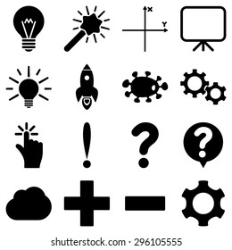 Basic science and knowledge vector icons. These plain symbols use black color and isolated on a white background.