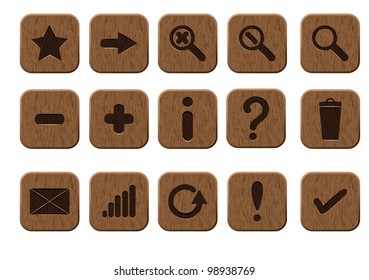 Basic set of 15 wooden icons. Vector illustration 8