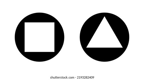 Basic Set Of Arrangements With Primary Shapes Square In Circle And Triangle In Circle Icon. Vector Image.