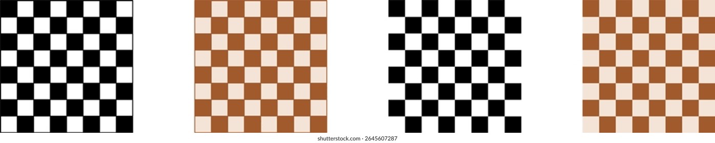 Basic Set of Black and White and Dark and Light Wood Style Brown Icon Set of 8x8 Grid or Tiles Chessboard in Top View. Vector Image.