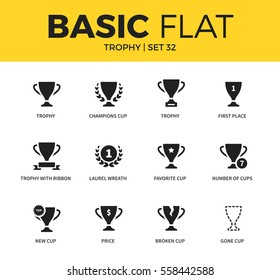 Basic set of favorite cup, price place and broken cup icons. Modern flat pictogram collection. Vector material design concept, web symbols and logo concept.