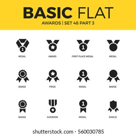 Basic set of medal form, badge form, shield form icons. Modern flat pictogram collection. Vector material design concept, web symbols and logo concept.