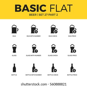 Basic set of mug price element, glass price form and bottle price element icons. Modern flat pictogram collection. Vector material design concept, web symbols and logo concept.