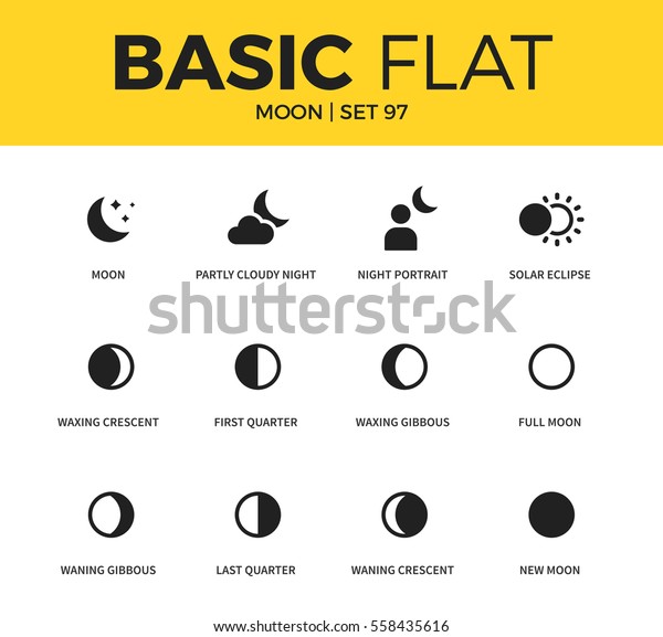Basic set of solar eclipse,
last quarter and first quarter icons. Modern flat pictogram
collection. Vector material design concept, web symbols and logo
concept.