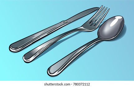 A basic set of stainless steal cutlery. Place it on any background and the shadows will take that colour.
