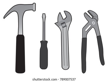 A basic set of tools used in various household and mechanical projects