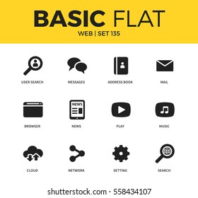 Basic set of user search, news and browser icons. Modern flat pictogram collection. Vector material design concept, web symbols and logo concept.