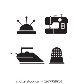  Iconos de costura básicos. Imagen de hierro, máquina de coser, espesor y agujas. Vector editable.