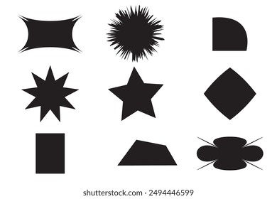 Basic shape elements, Geometric shapes set, sharp and rounded edges vector set.