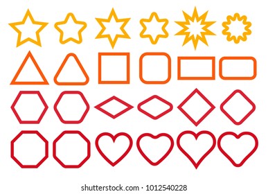 Basic Shape Elements With Sharp And Rounded Edges Outline Vector Set.Contour Illustration.