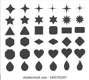 Basic shape elements with sharp and rounded edges vector set.