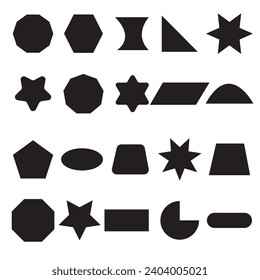 Basic shape elements with sharp and rounded edges vector set.