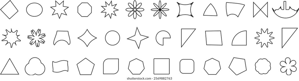 Basic shape outline set. basic figure, Polygonal elements. Trendy diamond, circles, hexagon, star, triangle flat style for your design. Vector illustration