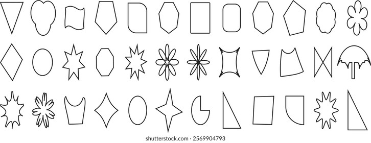 Basic shape outline set. basic figure, Polygonal elements. Trendy diamond, circles, hexagon, star, triangle flat style for your design. Vector illustration