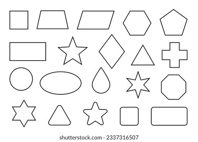 Basic shape outline set. Simple geometry shapes set. Geometric primitives icons. Editable stroke.