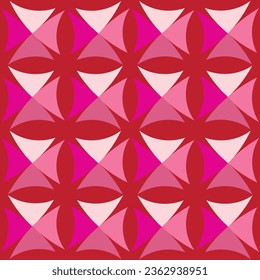 The basic shape resembles a boat sail arranged into a seamless pattern on a pink and red background