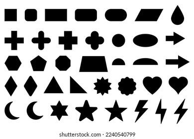 Basic shape set. Simple geometry shapes set. Geometric primitives icons.