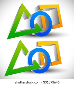 Basic shapes: 3d triangle, square, circle. Thinner and thicker versions.