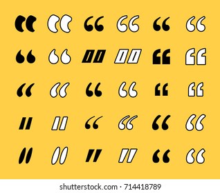 basic shapes for citation. marks or quotes icons set. different speech symbols isolate on yellow background
