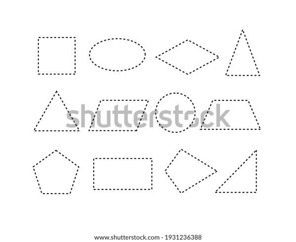 Basic shapes collection, set of 2D shape, line art\
style illustration -\
Vector