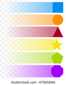 Basic shapes in different color with fading, transparent trails