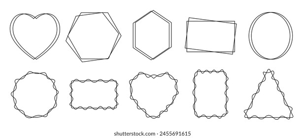 Basic shapes frame collection, linear frames set, line art style vector illustration