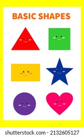 Basic shapes set cartoon character vector as learning materials for mathematics for kids