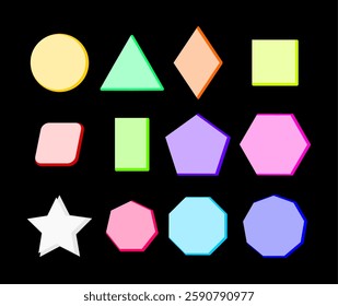 basic shapes, square, triangle, round, etc, colorful