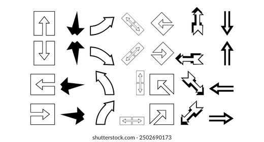basic shapes, various shapes of modern arrows, design icons, white background.