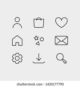 Basic Shop User Account Line Icons Collection  - Profile, Basket, Favorites, Homepage, Orders, Downloads, Mails, Settings, Search Icons