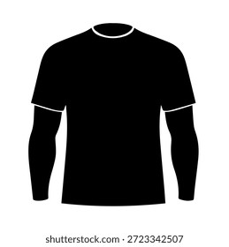 Basic short sleeve crew neck t-shirt silhouette vector illustration for casual fashion apparel blank garment clothing template isolated icon