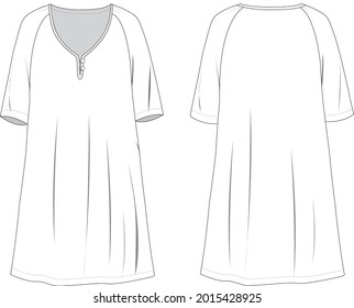 Basic short sleeve dress technical drawing vector