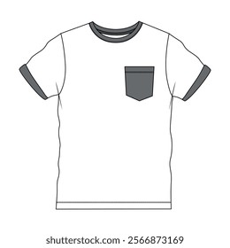 Basic short sleeve t shirt overall technical fashion flats sketch vector template front views. Apparel design mock up illustration CAD.
