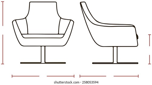 The basic sizes of the modern office chair. Vector illustration.