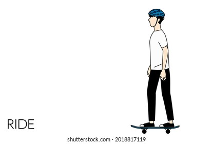Grundlegende Skateboardposition, Mann auf Skateboard