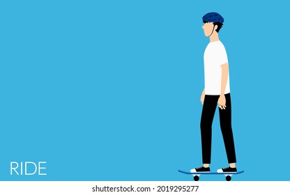 Basic skateboarding pose, man riding a skateboard