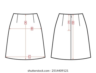Basic skirt size chart. Clothing measurements.