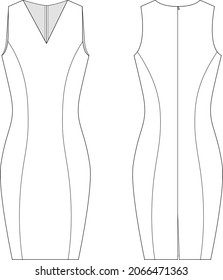 Basic sleeveless dress with princess seam. Illustration for apparel design, tech packs, fashion production