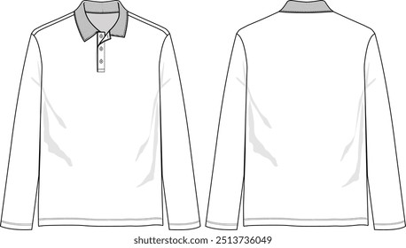 Básico polo slim fit con cuello, tapeta de Botón, manga larga y dobladillo de corte recto, boceto delantero y trasero