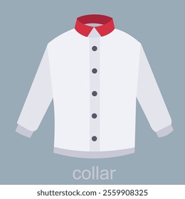 Basic slim shirt with collar, button box, long sleeves and straight cut, front and back sketch, vector illustration