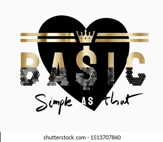 basic slogan foil print with black sequins illustration