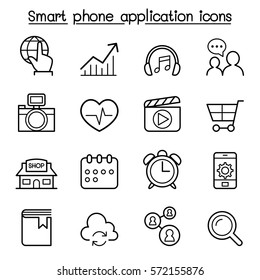 Basic Smart Phone Application Icon Set In Thin Line Style