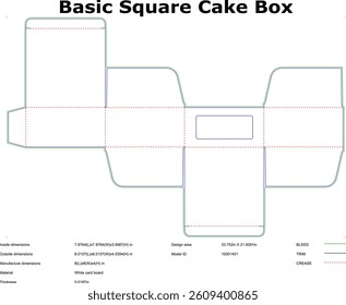 Basic Square Cake Box Design Template Folding Diagram and Dimensions